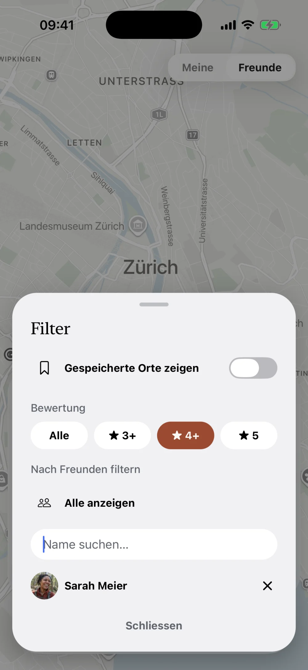 Filter nach Bewertung und Freunden